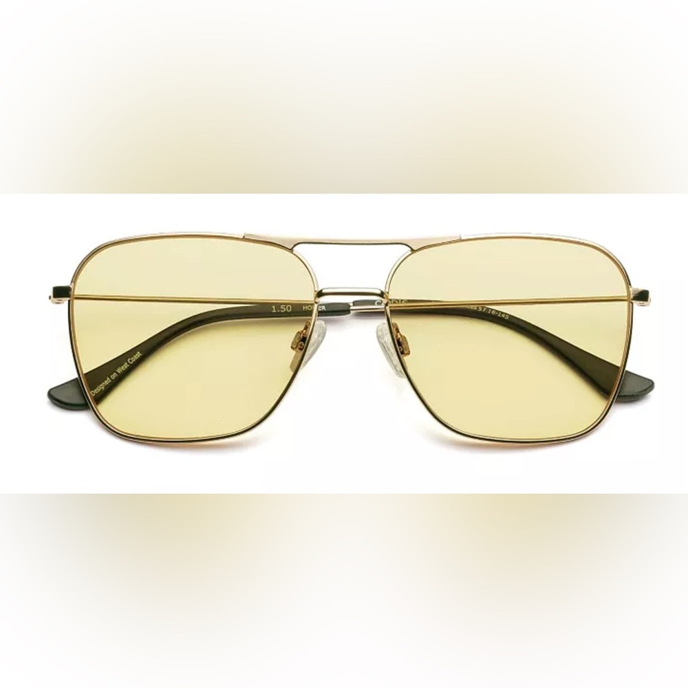 CADDIS Gold Frame “Hooper” Glasses: Progressives with Yellow Tinted Lenses 1.5